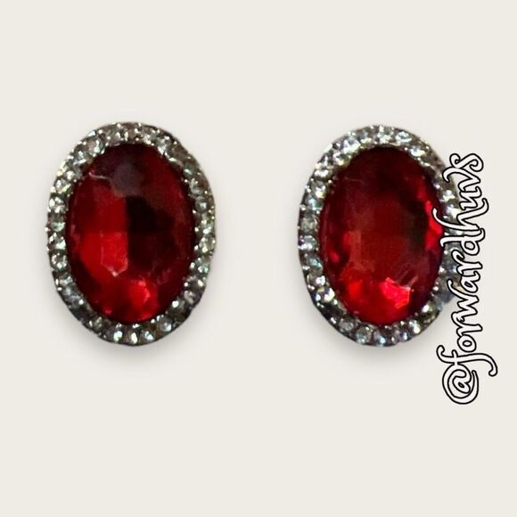 Bundle Sale 3 for $15 | Red Centerpiece | Clear Rhinestone Clip on Earrings - Picture 1 of 8